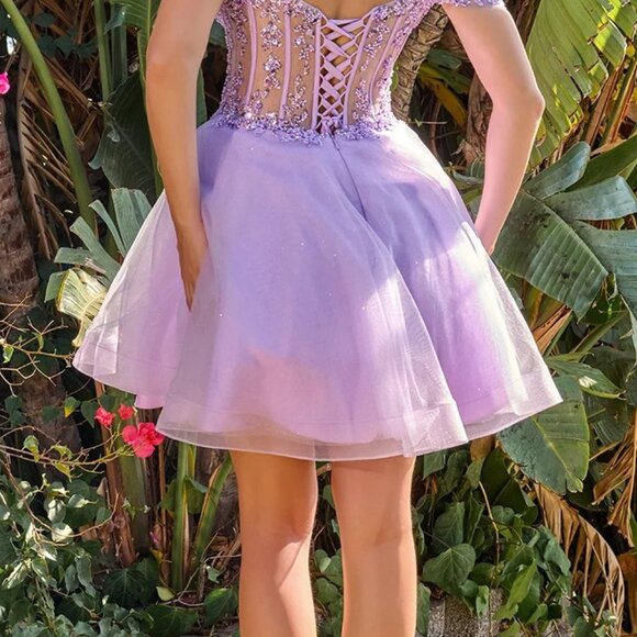 New Off Shoulder Short Fashion Forward Mesh Dress w/ Sheer Boned Bodice GS3684 - Picture 9 of 9